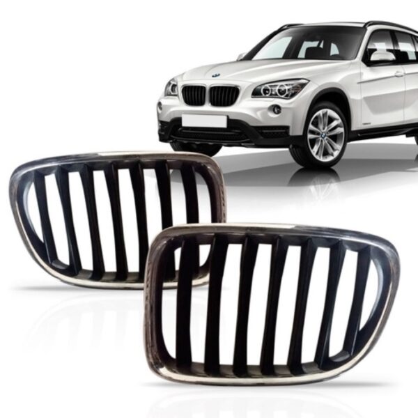 Par Grade Radiador Bmw X1 13 A 15 Preto Com Moldura Cromada