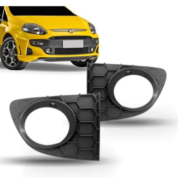 Par Moldura Farol Milha Punto 13 14 15 2016 Colmeia C/ Furo - Preto - Ambos Lados