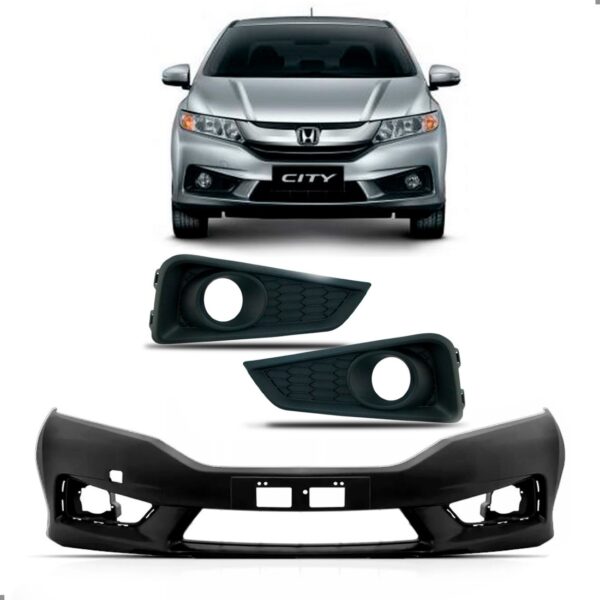 Parachoque Para Honda City 2014 A 2017 Dianteiro Com Grades Preto