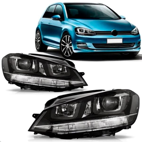 Par Farol Vw Golf 2014 2015 2016 C/ Led E Friso Cromado