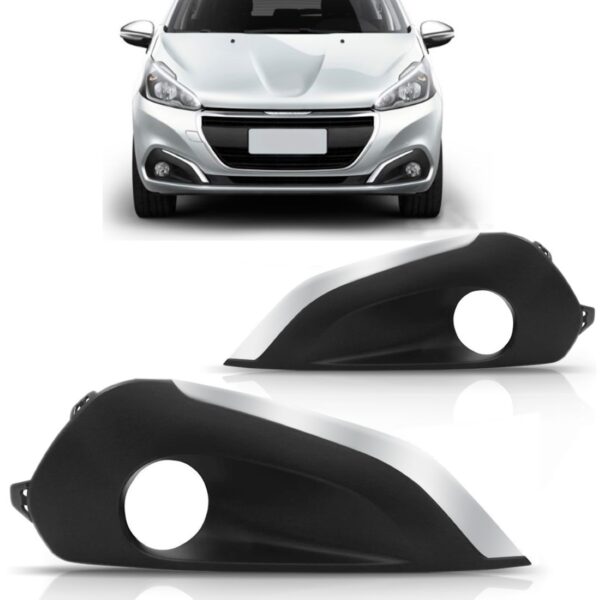 Par Grade Moldura Peugeot 208 C/furo Milha 2017 18 Cromado. - Preto