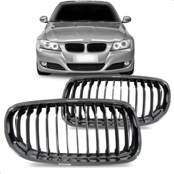 Par Tela Frontal Central Bmw 320 09 10 11 12 Cromada Com Fr Preto
