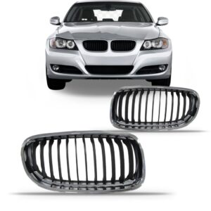 Par Tela Frontal Radiador 320 09/12 Cromada Com Friso Preto Preto