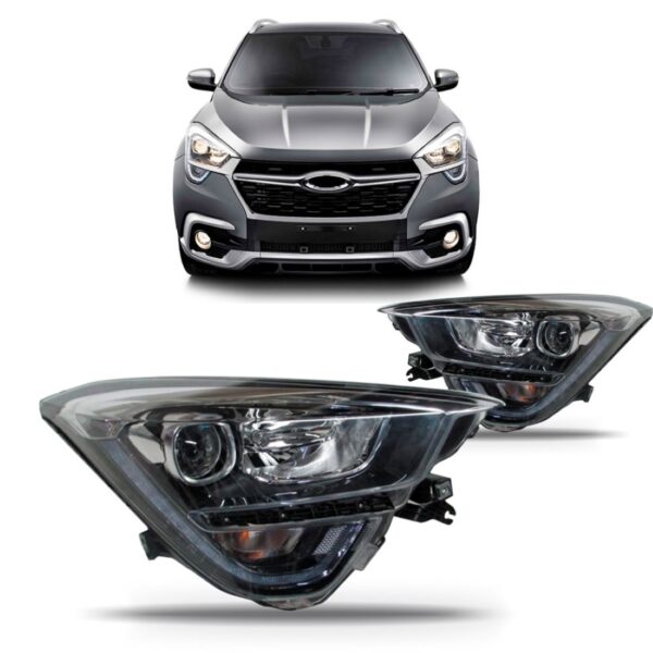 Par Farol Dianteiro Tiggo 5x 19 20 Eletrico Com Motor E Led