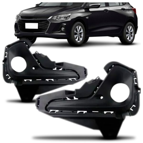 Par Moldura Farol Milha Onix 2020 A 2021 Com Furo C/garantia Preto Ambos Os Lados