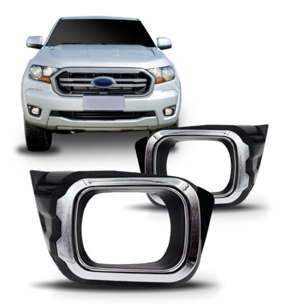 Par Moldura Milha Ranger Com Aro Cromado 2020 2021 2022 Preto