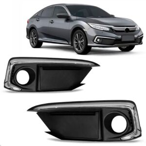 Par Moldura Farol De Milha Civic 2019 A 2022 C/ Furo Milha Preto