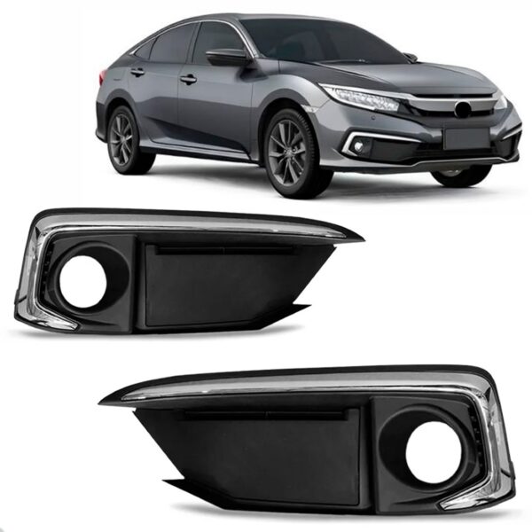 Par Moldura Farol De Milha Civic 2019 A 2022 C/ Furo Milha Preto