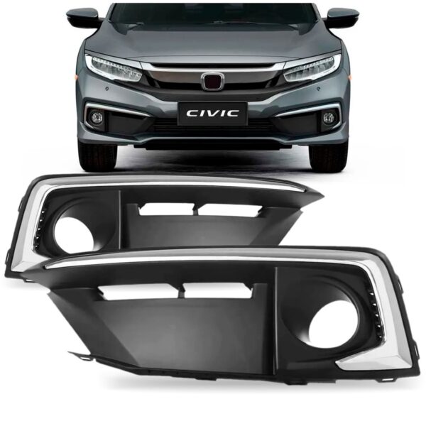 Par Moldura Milha Civic 2020 A 2021 Com Friso Cromado Preto
