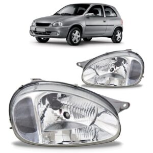 Par Farol Corsa 00 A 2009 Carcaça Cinza Lente Policarbonato