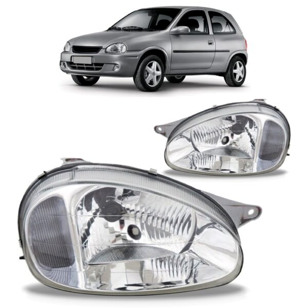 Par Farol Corsa 00 A 2009 Carcaça Cinza Lente Policarbonato