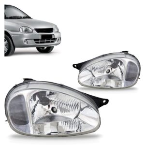 Par Farol Corsa 00 A 2002 Carcaça Preta Lente Policarbonato