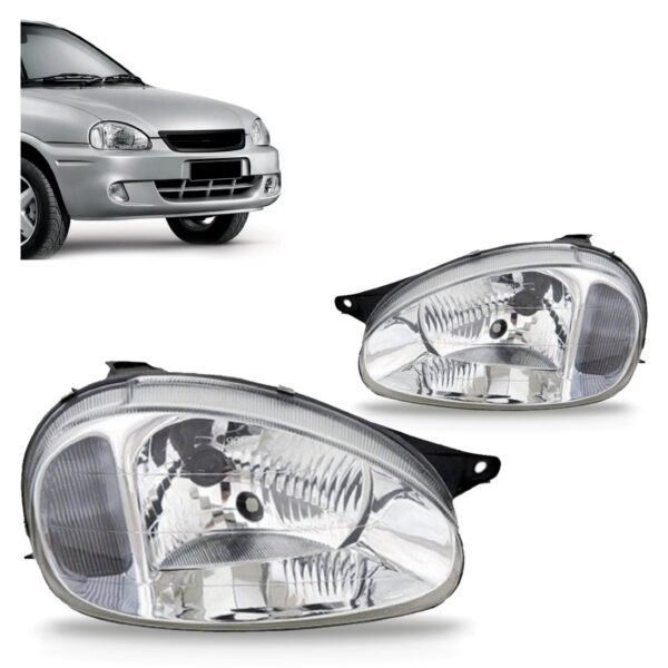 Par Farol Corsa 00 A 2002 Carcaça Preta Lente Policarbonato