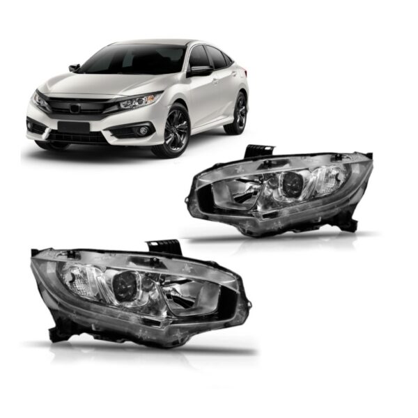 Par Farol Manual Cromado C/led Civic 2016 2017 2018 19 2020