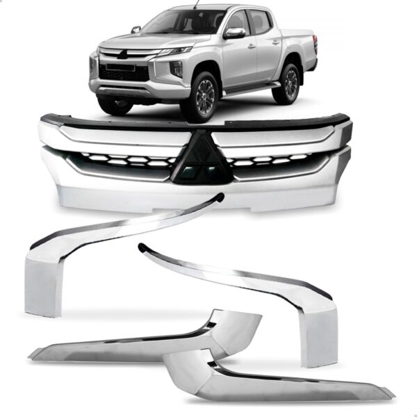 Kit Grade Central + 04 Molduras L200 Triton 2021 A 2024 Cromado