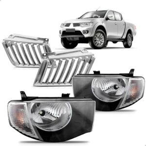 Kit Par Farol + Par Grade Cromada L200 Triton 2007 Até 2010