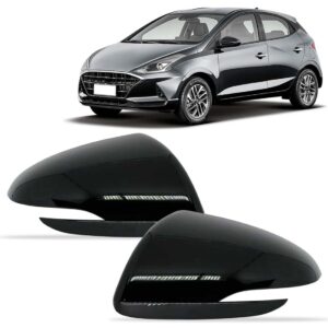 Par Capa Retrovisor Hb20 2020 A 2022 C/ Furo Pisca Preta Preto