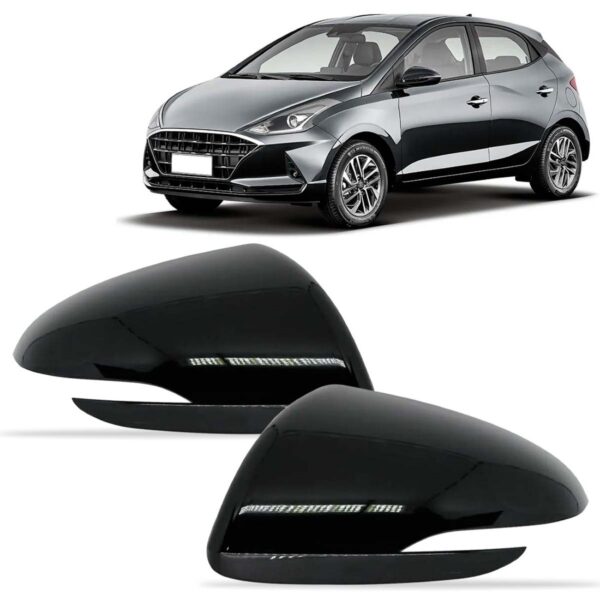 Par Capa Retrovisor Hb20 2020 A 2022 C/ Furo Pisca Preta Preto