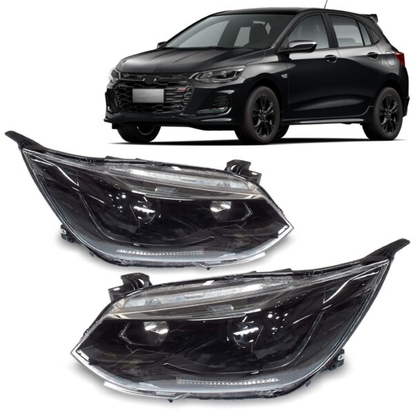 Par Farol Manual Onix 2020 A 2022 Mascara Negra C/ Projetor