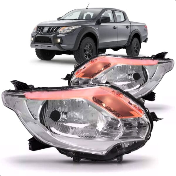 Par Farol L200 Triton 2017 A 2023 Cromado Sinaleira Ambar