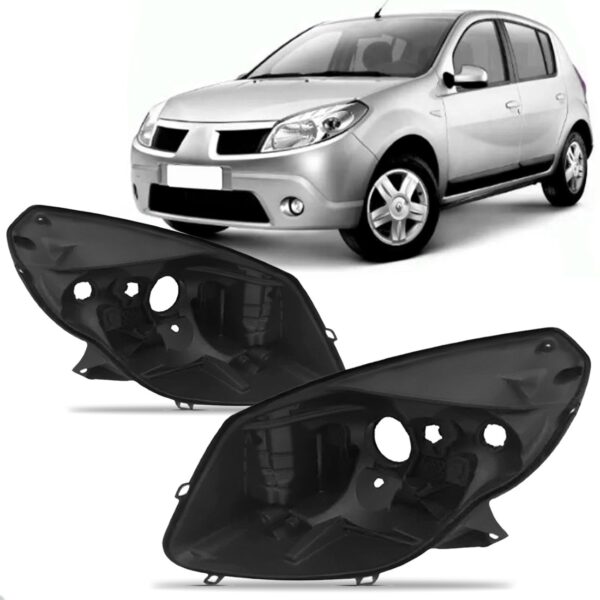 Par Carcaça Farol Dianteira Sandero 2008 2009 2010 2011