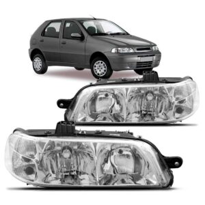 Par De Farol Palio 2001 2002 2003 Carcaça Preta Lente Lisa