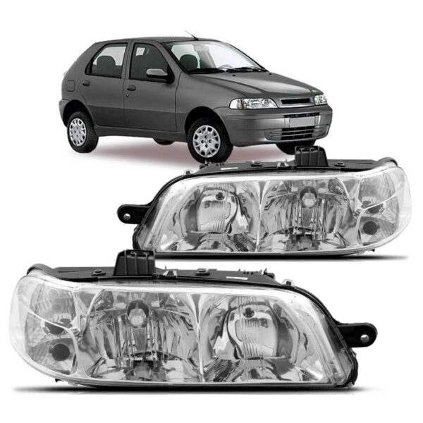 Par De Farol Palio 2001 2002 2003 Carcaça Preta Lente Lisa