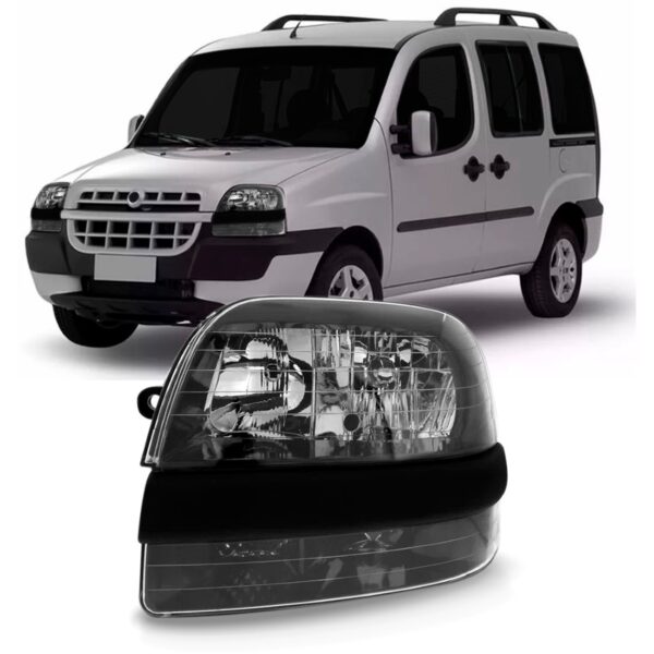 Farol Fiat Doblo 2002 A 2009 Fumê Com Auxiliar Modelo Origin Lado Esquerdo