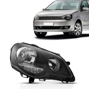 Farol Polo 07 08 09 10 11 12 Máscara Negra Elétrico 1ª Linha - Esquerdo/motorista