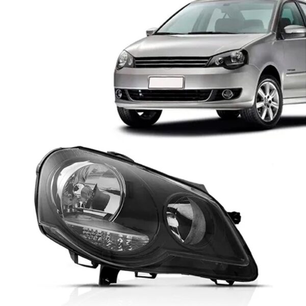 Farol Polo 07 08 09 10 11 12 Máscara Negra Elétrico 1ª Linha - Esquerdo/motorista