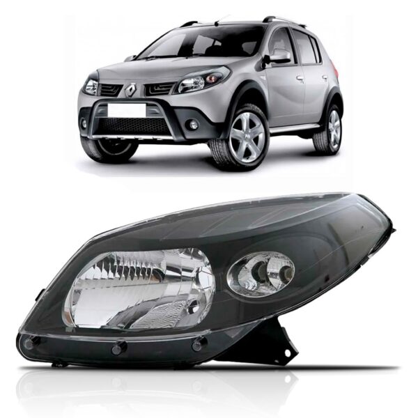 Farol Sandero 2008 2009 2010 2011 Máscara Negra Com Garantia Lado Esquerdo