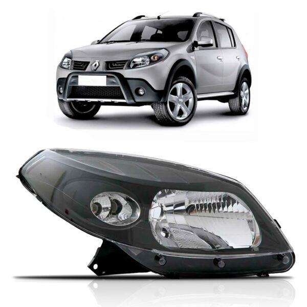 Farol Sandero 2008 2009 2010 2011 Máscara Negra Com Garantia Lado Direito