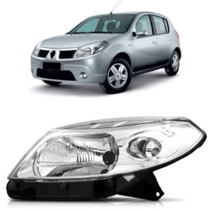 Farol Para Renault Sandero 2008 09 10 2011 Cromado 1ª Linha - Esquerdo/motorista