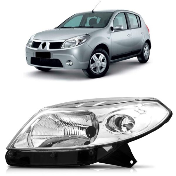 Farol Para Renault Sandero 2008 09 10 2011 Cromado 1ª Linha - Esquerdo/motorista