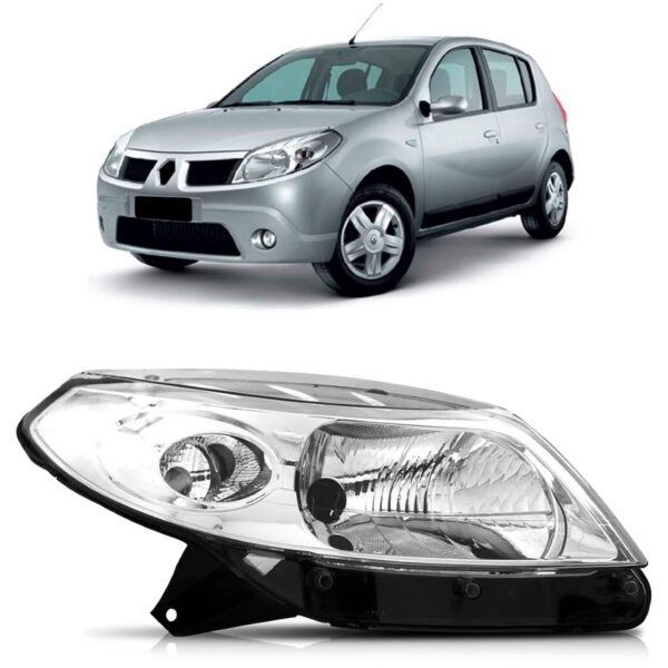 Farol Para Renault Sandero 2008 09 10 2011 Cromado 1ª Linha - Direito/passageiro