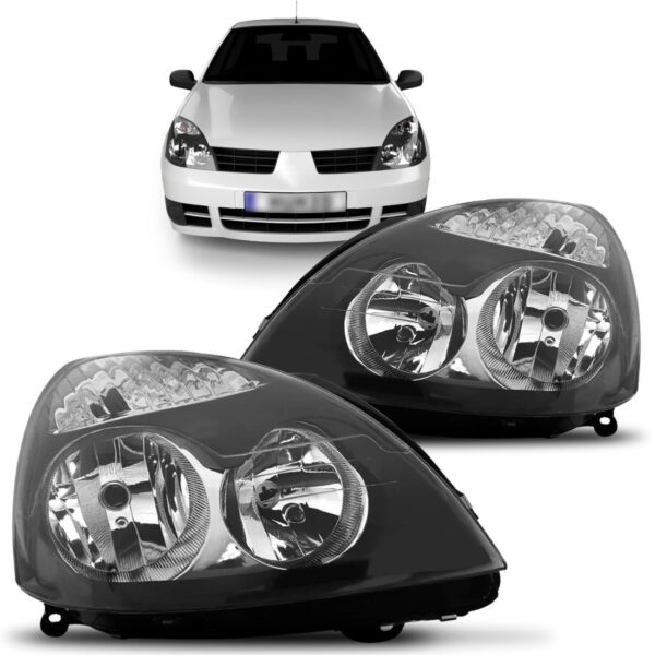 Farol Clio 03 A 2012 Eletrico S/motor Mascara Negra 1ª Linha - Esquerdo/motorista