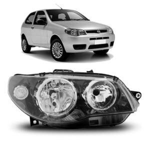 Farol Palio 04 05 06 07 08 09/13 Máscara Negra Aro Cromado Lado Direito