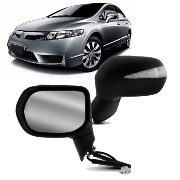 Retrovisor Civic 2006 A 11 Eletrico C/ Sinaleira Preto Liso Lado Esquerdo