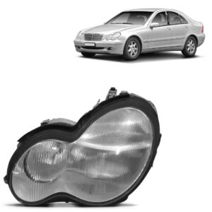 Farol Mercedes C180 Ano 2000 01 02 02 Lente Raiada 1ª Linha Esquerdo/motorista