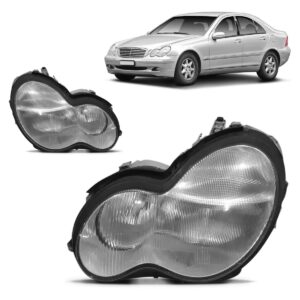 Farol Mercedes C180 Ano 2000 01 02 02 Lente Raiada 1ª Linha Esquerdo/motorista