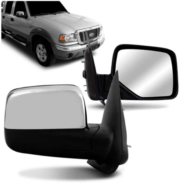 Retrovisor Ranger 2005 A 2009 Eletrico Preto Capa Cromada Lado Direito