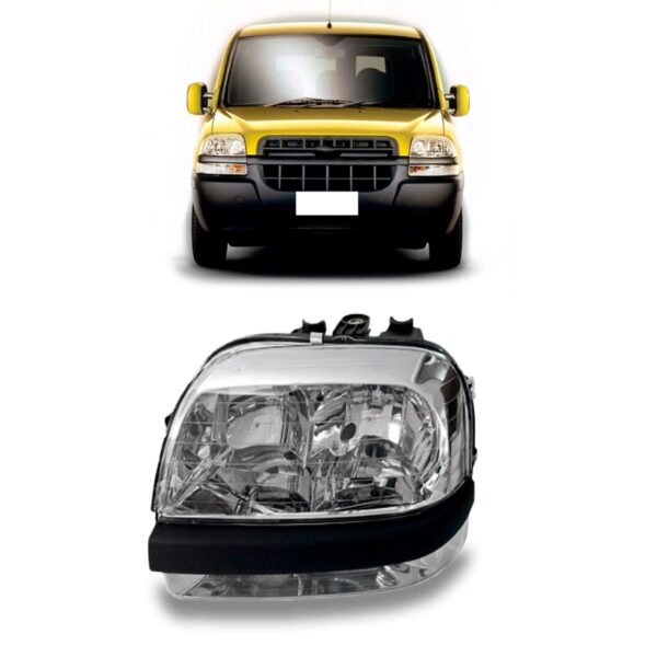 Farol Doblo Com Auxiliar 2002 A 2009 Cromado 1ª Linha - Esquerdo/motorista