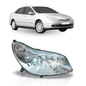 Farol Para Citroen C5 06/08 Lente Lisa Em Acrílico 1ª Linha Direito/passageiro