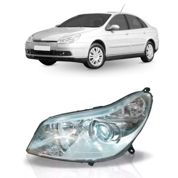 Farol Para Citroen C5 06/08 Lente Lisa Em Acrílico 1ª Linha Esquerdo/motorista