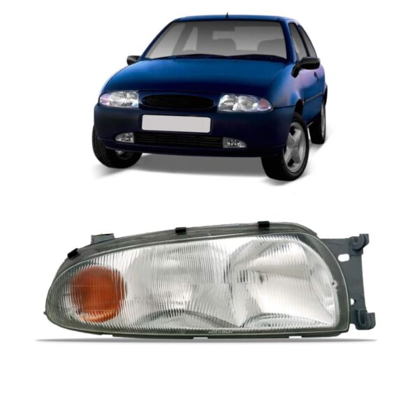 Farol Fiesta 96 97 98 1999 Cromado Com Pisca Ambar 1ª Linha - Direito/passageiro