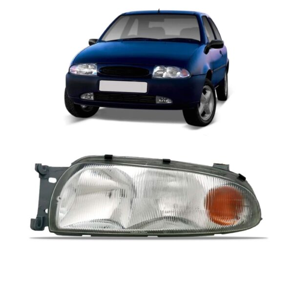 Farol Fiesta 96 97 98 1999 Cromado Com Pisca Ambar 1ª Linha - Esquerdo/motorista