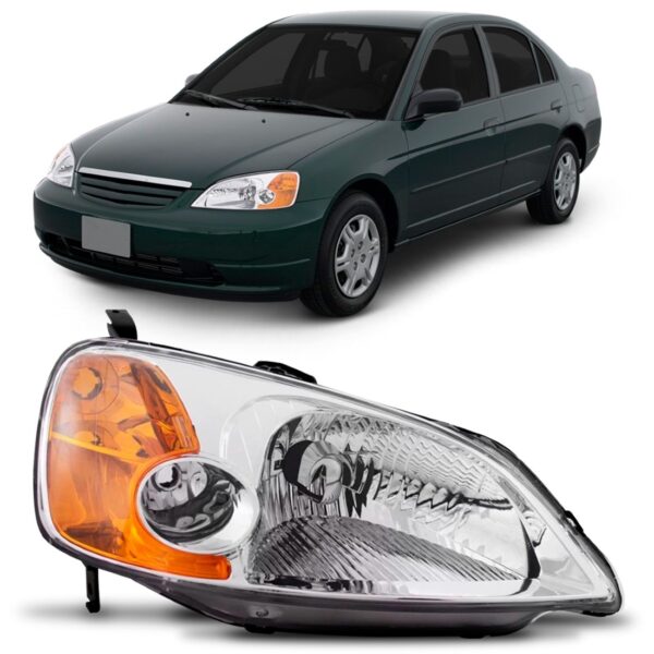 Farol Para Civic 2001 2002 2003 Elétrico Lente Em Acrílico Lado Direito