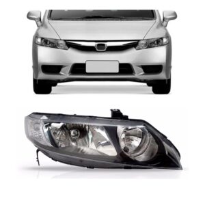 Farol New Civic 07 08 09 10 11 Mascara Negra 1ª Linha - Direito/passageiro