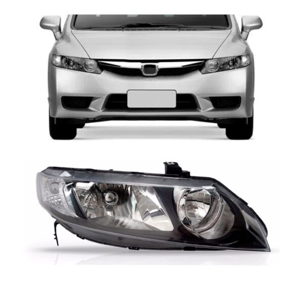 Farol New Civic 07 08 09 10 11 Mascara Negra 1ª Linha - Direito/passageiro