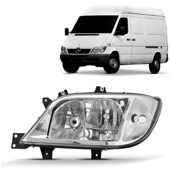 Farol Sprinter 2003 A 2011 Com Auxiliar Liso Mascara Cromada Lado Esquerdo